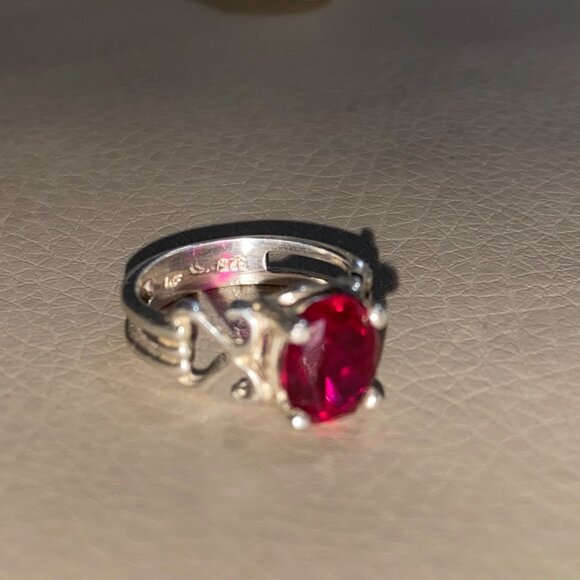 Red Ruby Gemstone Ring 3 carat Sterling Silver Oval Size 925 Lab Synthetic 38mm - Picture 6 of 14